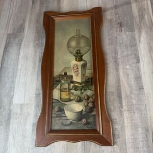 Vintage Hendrik Henk Bos Still Life Oil Lamp Nuts Framed Art Work 17"x8"